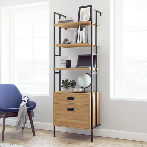Teknik 5426438 Hythe Wall Mounted 4 Shelf Bookcase with Drawers in Serene Walnut - Insta Living