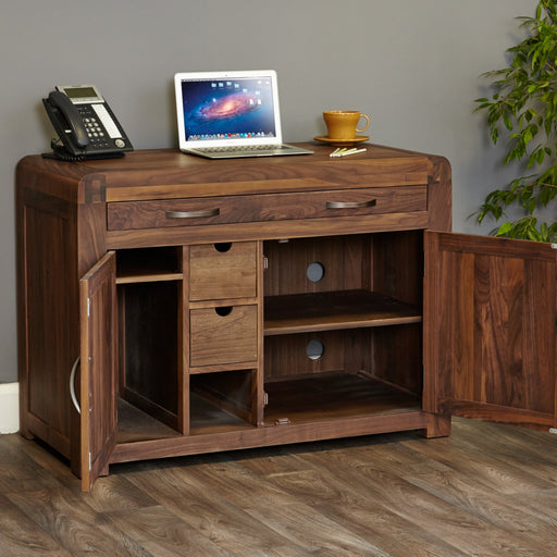 Baumhaus CDR06A Shiro Walnut Hidden Home Office Desk - Insta Living