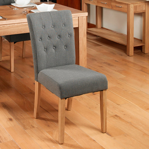 Baumhaus COR03E Mobel Oak Flare Back Upholstered Dining Chair in Slate (Set of 2) - Insta Living