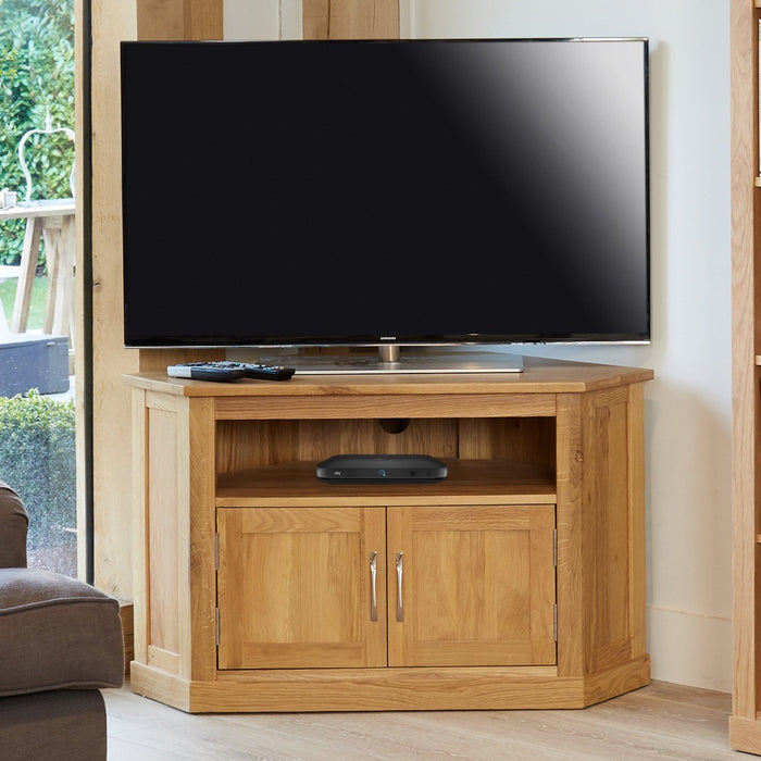 Baumhaus COR09C Mobel Oak Corner TV Cabinet for up to 50" Screens - Insta Living