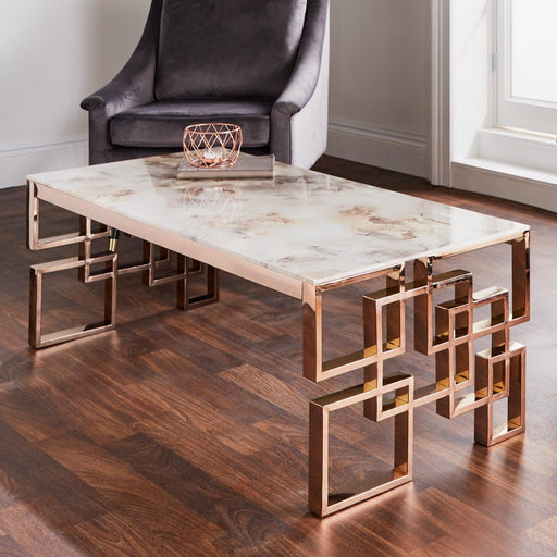 Native Home & Lifestyle Marble Glass Rose Gold Coffee Table - Insta Living