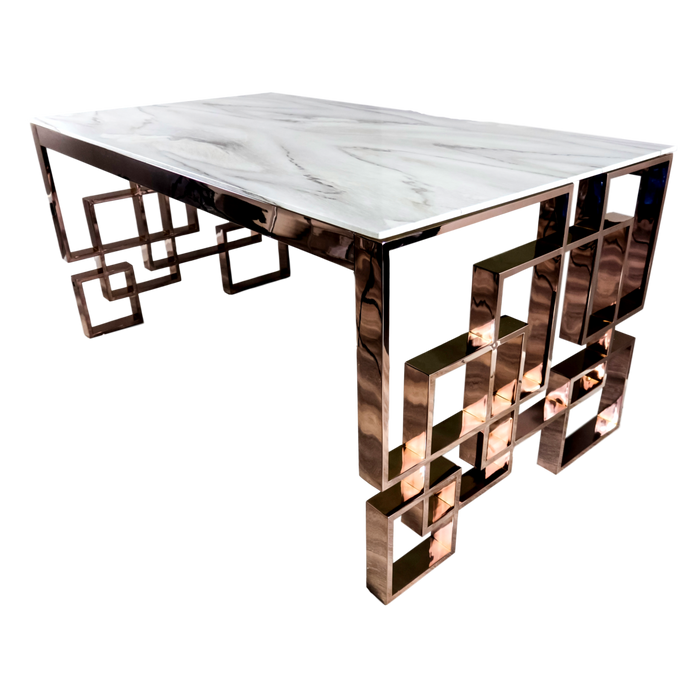 Native Home & Lifestyle Marble Glass Rose Gold Dining Table - Insta Living