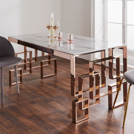 Native Home & Lifestyle Marble Glass Rose Gold Dining Table - Insta Living
