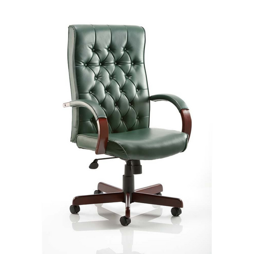 Chesterfield EX000006 Executive Chair Green Leather with Arms - Insta Living