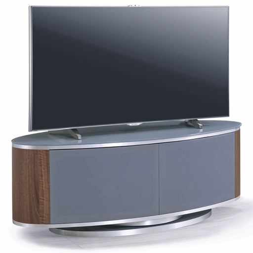 MDA Designs Luna Grey and Walnut Oval TV Cabinet for up to 55" Screens - Insta Living