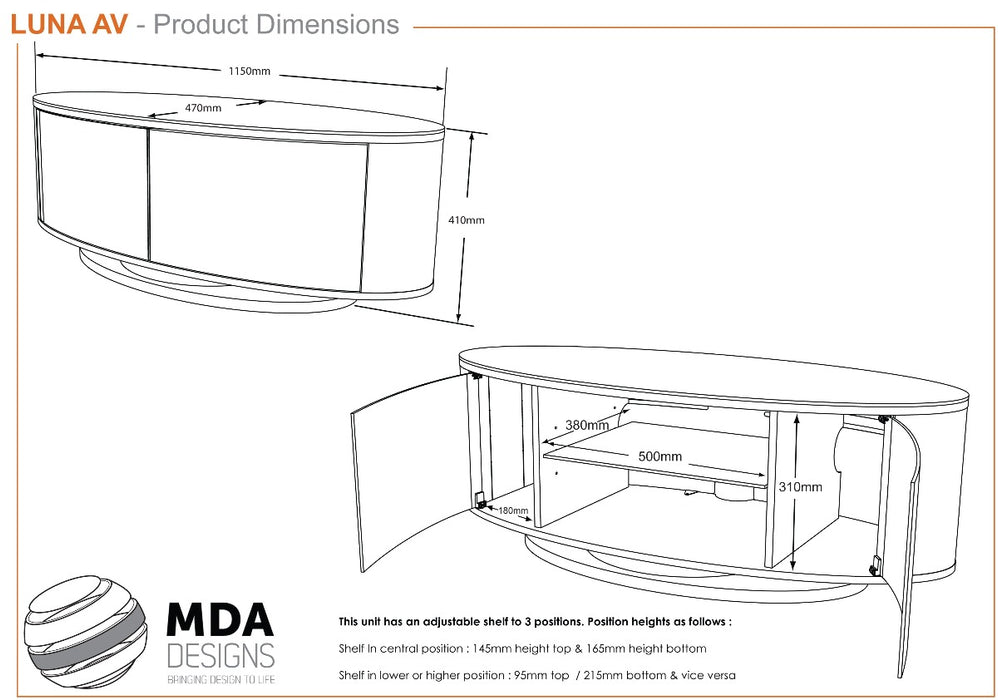 MDA Designs Luna White Oval TV Cabinet for up to 55" Screens - Insta Living
