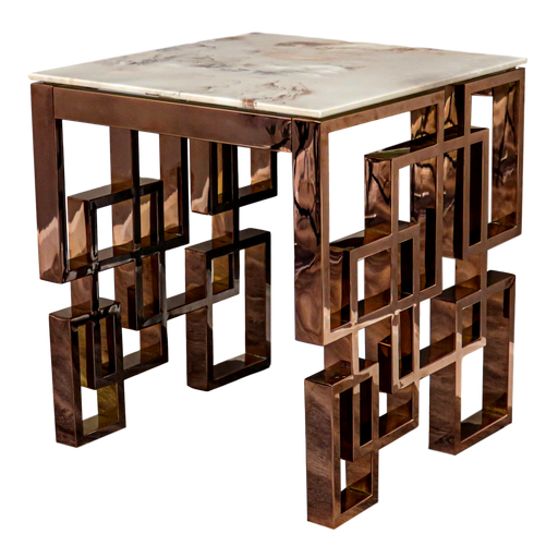 Native Home & Lifestyle Marble Glass Rose Gold Side Table - Insta Living